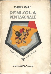 Mario Praz, Penisola pentagonale, Milano, Alpes, 1928, couverture (avec l’aimable autorisation des ayant-droits de Mario Praz[1] et des éditions Alpes)