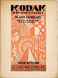   Couverture de Blaise Cendrars, Kodak (Documentaire), Paris, Stock, « Poésie du temps », 1924. Graphisme par Frans Masereel. (Collection privée, D.R.)
