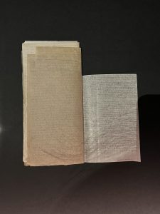 Fernand Dumont, Notes sur sa détention rédigées sur du papier de récupération.